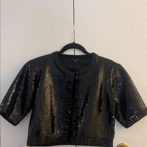 Elegant Black Sequin Crop Top
